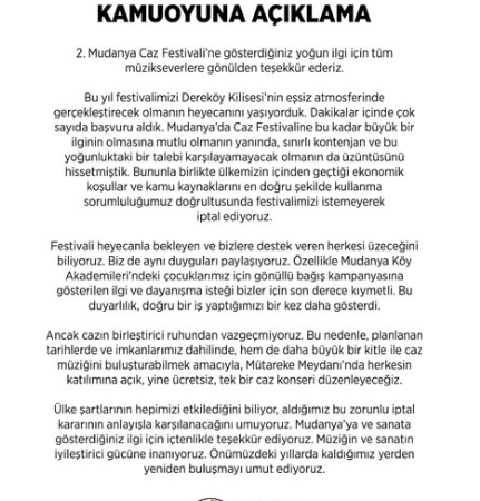 2. Mudanya Caz Festivali İptal Edildi. Neden? Şimdi Ne Olacak?
